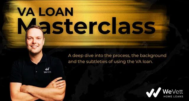 Evan presenting VA Loan Masterclass for military buyers, gold and black thumbnail
