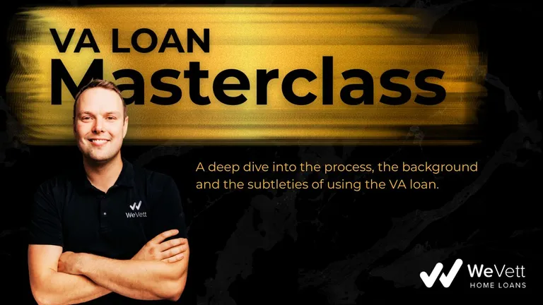 Evan presenting VA Loan Masterclass for military buyers, gold and black thumbnail