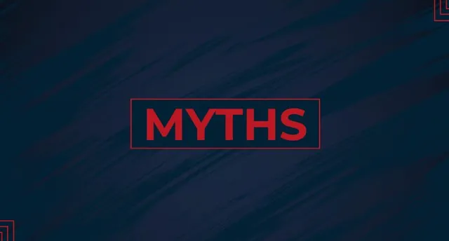 Blue graphic with the word “Myth” in bold red letters, highlighting VA loan misconceptions